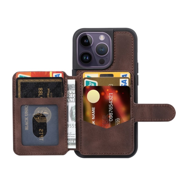 Multi-Slot Etui RFID-beskyttelse iPhone 15 Pro Max Brun