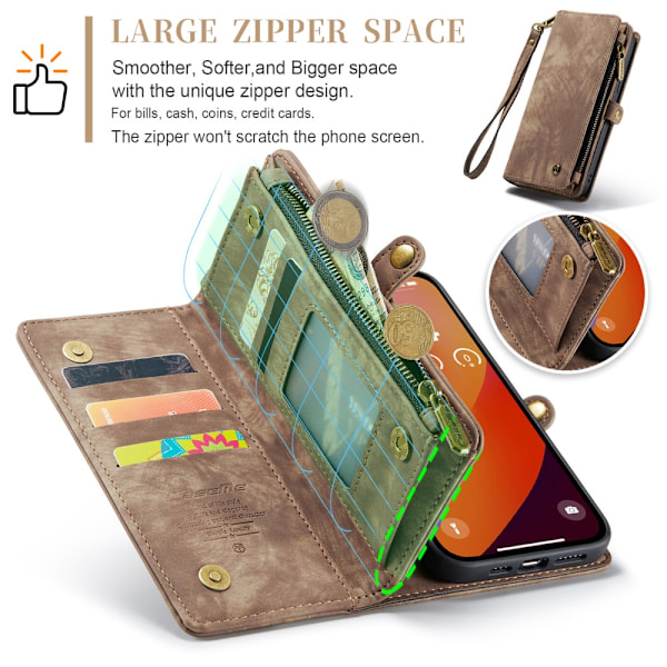 CaseMe Multi-Slot 2 i 1 Pungetui iPhone 16 Pro Brun