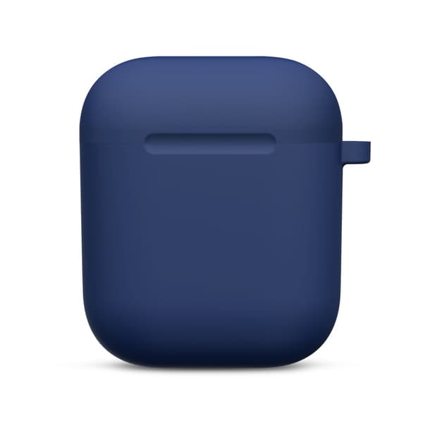 Tumma silikonikotelo Apple AirPodeille, jossa karabiinihaka
