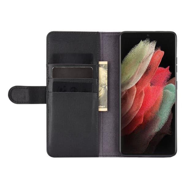 Ægte læder etui Samsung Galaxy S21 Ultra Sort