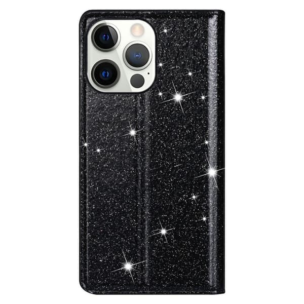 Kimalteleva lompakkokotelo iPhone 13 Prolle Musta