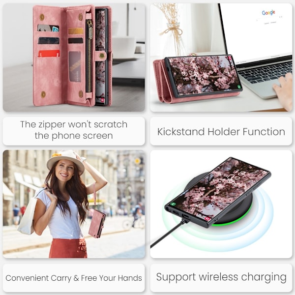 CaseMe Multi-Slot 2 i 1 Plånboksfodral Galaxy S25 Ultra Rosa