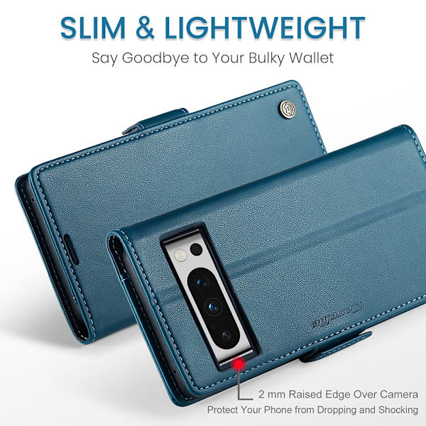 CaseMe Slim Lompakkokotelo RFID-suojalla Google Pixel 8 Prolle Sininen