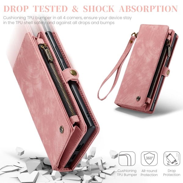 CaseMe Multi-Slot 2 i 1 Plånboksfodral Galaxy S25 Ultra Rosa