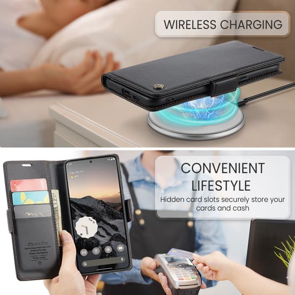 CaseMe Slim Plånboksfodral RFID-skydd Google Pixel 9a Svart