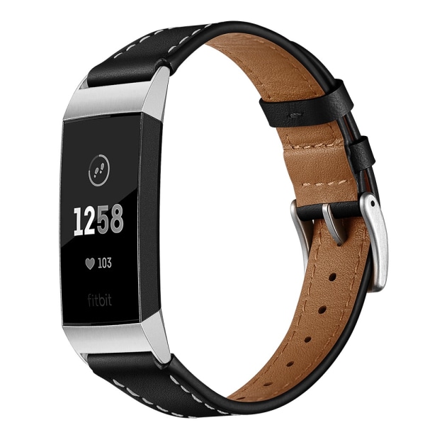 Ægte Læderarmbånd Fitbit Charge 3/4 Sort