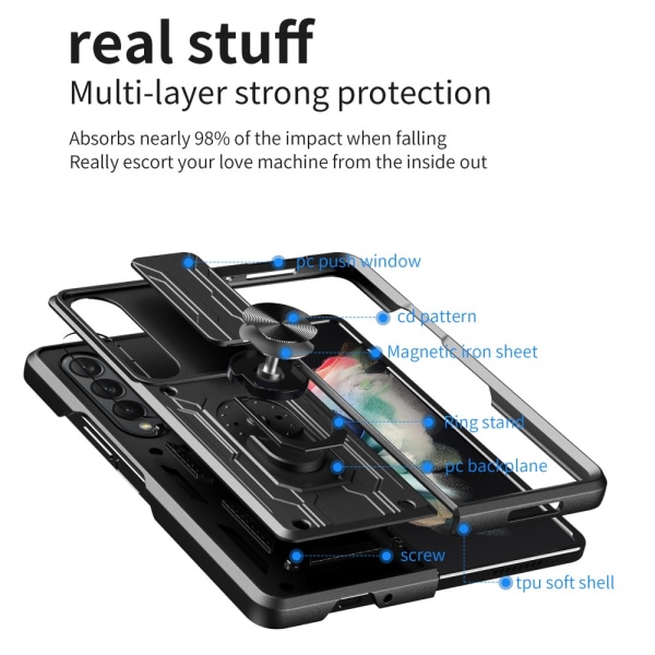 Hybridskal Samsung Galaxy Z Fold 5 Ring + Kameraskydd Svart