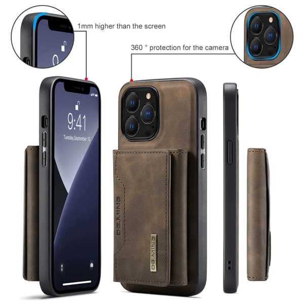 DG.MING 2-i-1 Magnetiskt Skal Med Kortfack iPhone 14 Pro Brun