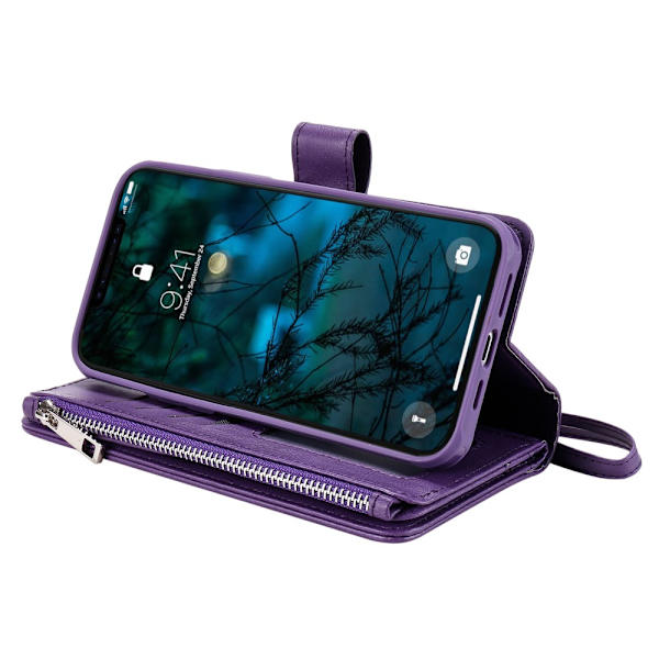 Magnetisk pung med lynlås i læder til iPhone 12 Pro Max Lilla