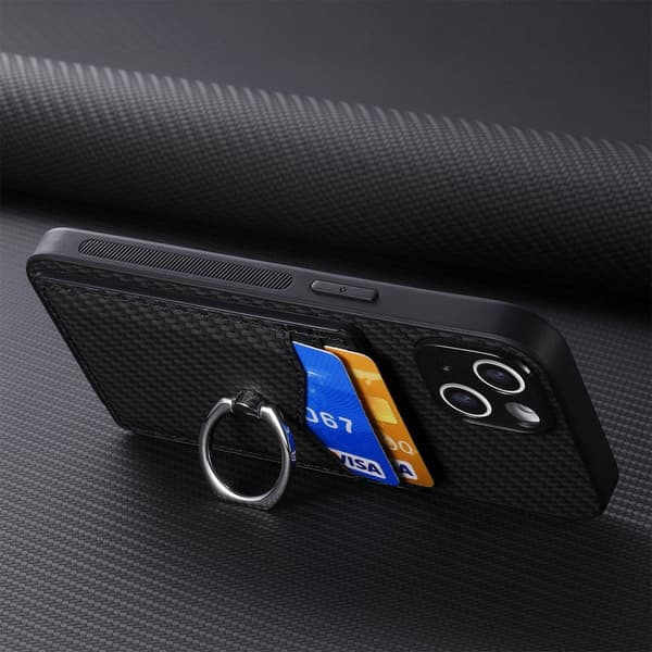 Skal Samsung Galaxy S25 Edge Kortfack + Ring Kolfibertextur