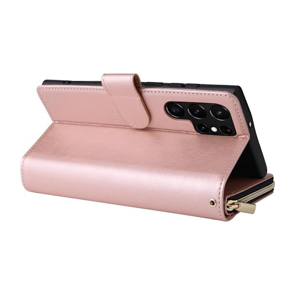 Zipper Magnet Leather Wallet Samsung Galaxy S23 Ultra Roséguld