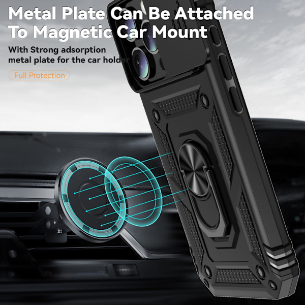 Hybridskal iPhone 16 Pro Max Ring + Kamerabeskyttelse Sort