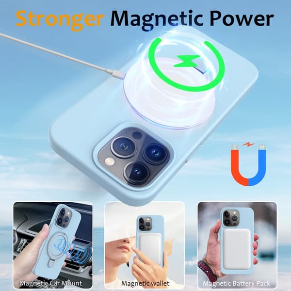 Silikonikuori Kickstand MagSafe iPhone 16 Pro Max Sininen
