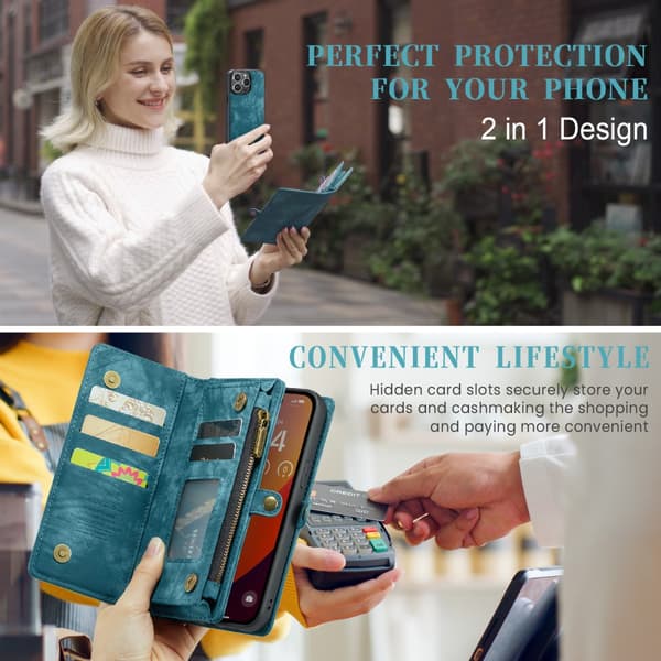 CaseMe Multi-Slot 2 i 1 Plånboksfodral iPhone 16 Pro Max Sininen