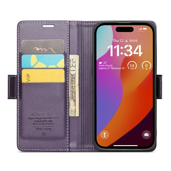 CaseMe Slim Pungetui RFID-beskyttelse iPhone 16 Pro Lilla