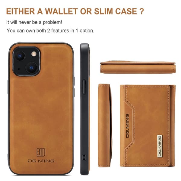 DG.MING 2-i-1 Magnetiskt Skal Med Kortfack iPhone 15 Cognac