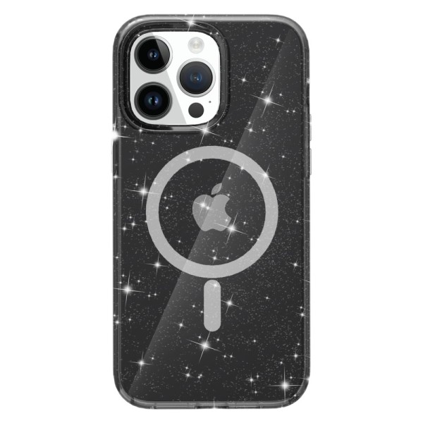 Glitter MagSafe Cover iPhone 15 Pro Max läpinäkyvä musta