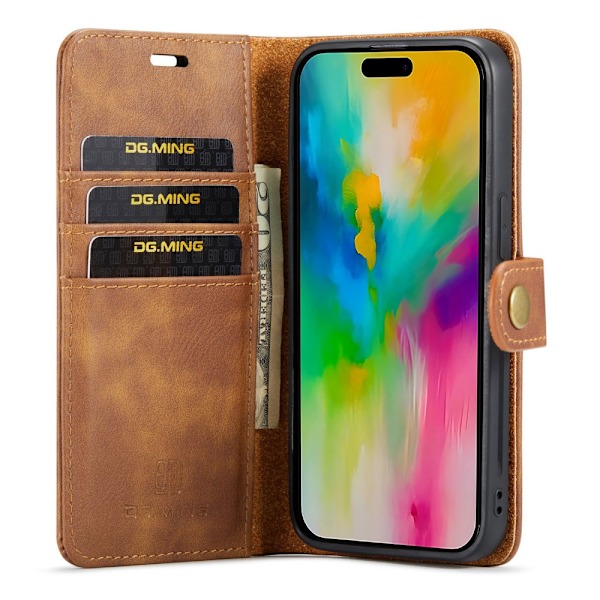 DG.MING 2-in-1 Magnet Wallet iPhone 16 Pro Cognac