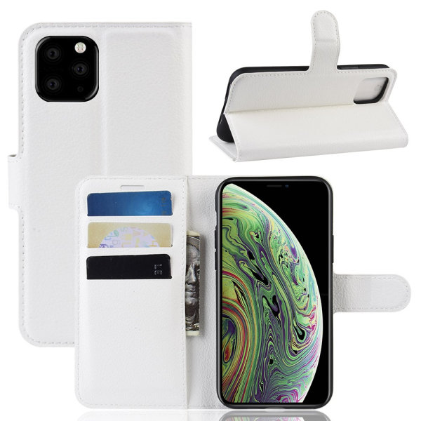 Litchi Skin iPhone 11 Pro -lompakkokotelo valkoinen