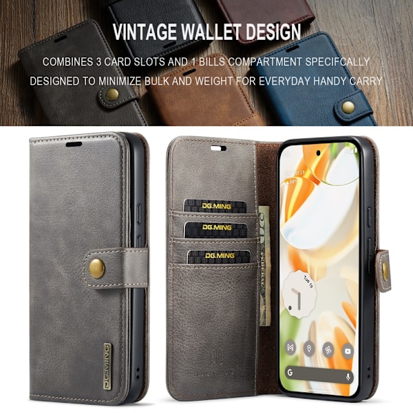 DG.MING 2-in-1 Magneetilla Varustettu Lompakko Google Pixel 9 Ruskea