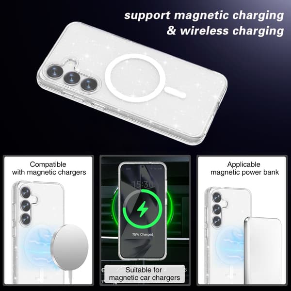 Glitter MagSafe Skal Samsung Galaxy S25 Plus Transparent