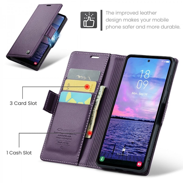 CaseMe Slim Plånboksfodral RFID-skydd Samsung Galaxy A14 Lila