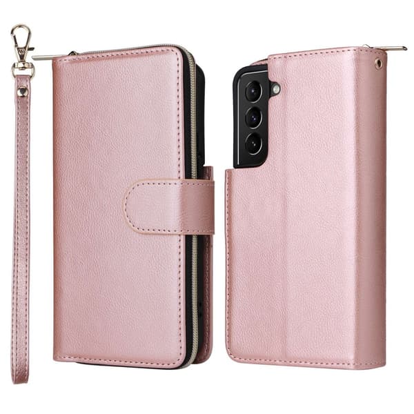 Zipper Magnet Plånboksfodral Läder Samsung Galaxy S23 Roséguld