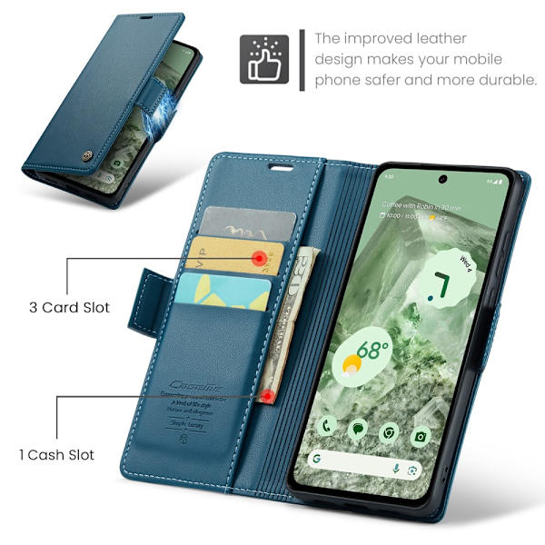 CaseMe Slim Pungetui RFID-beskyttelse Google Pixel 8a Blå