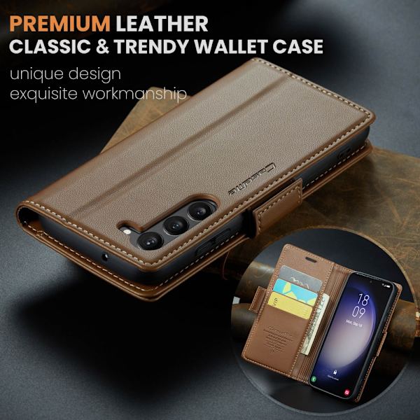 CaseMe Slim Plånboksfodral RFID-skydd Samsung Galaxy S24 Brun