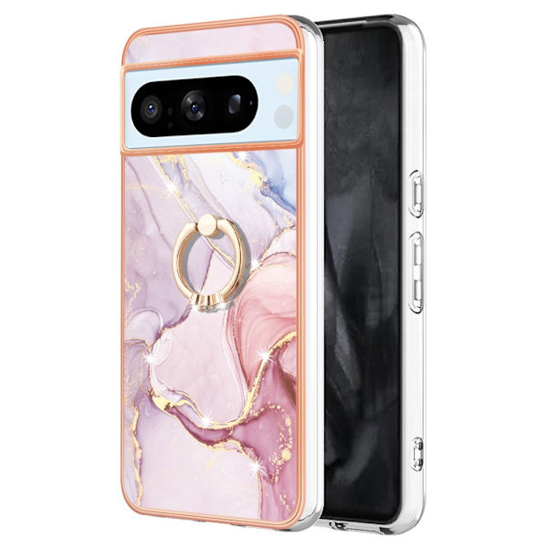 Kotelo kääntyvällä rengaspidikkeellä Google Pixel 8 Prolle, vaaleanpunainen marmori