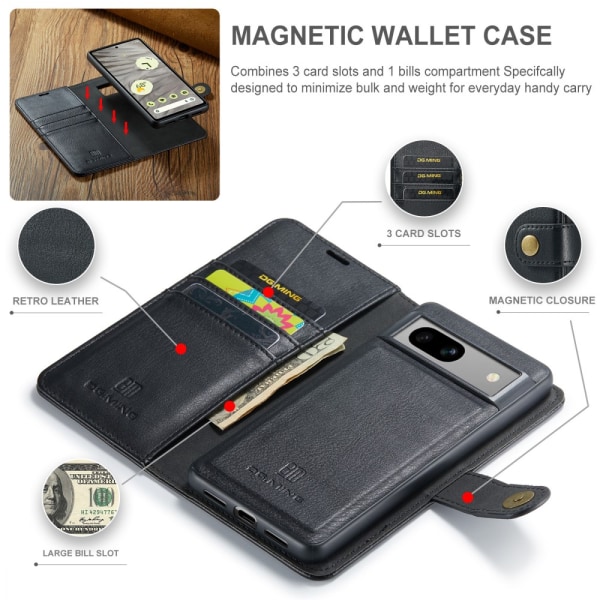 DG.MING 2-in-1 Magnet Wallet Google Pixel 8a Black