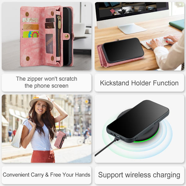 CaseMe Multi-Slot 2 i 1 Pungetui iPhone 15 Pro Max Rosa