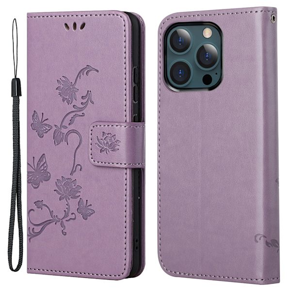 Perhoskuvioitu nahkakotelo iPhone 13 Pro Max - Lila
