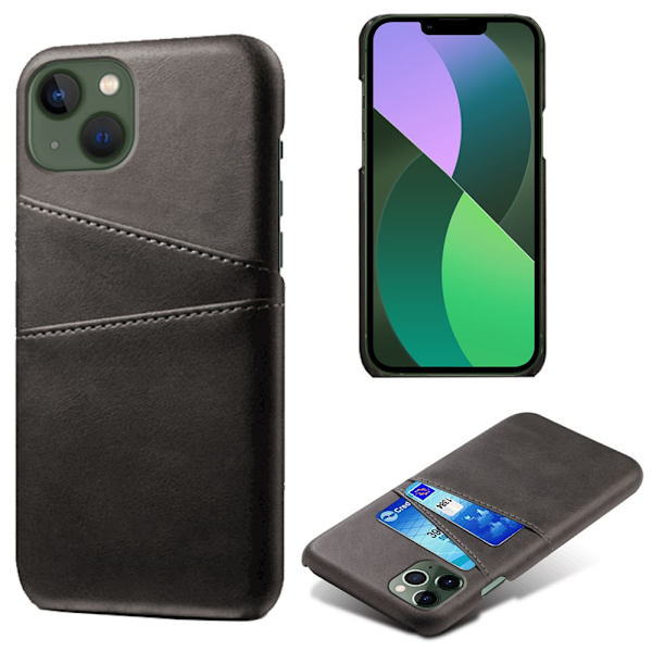 Lædercover med kortholder iPhone 15 Plus Sort