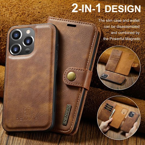 DG.MING 2-in-1 Magnet Wallet iPhone 16 Pro Cognac