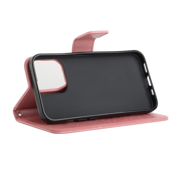 Läderfodral Fjärilar iPhone 13 Pro Max Rosa