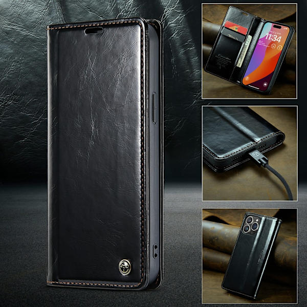 CaseMe Læderetui iPhone 16 Pro Sort