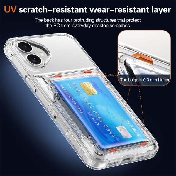 Skal med kortlomme og kickstand til iPhone 16 Plus Transparent