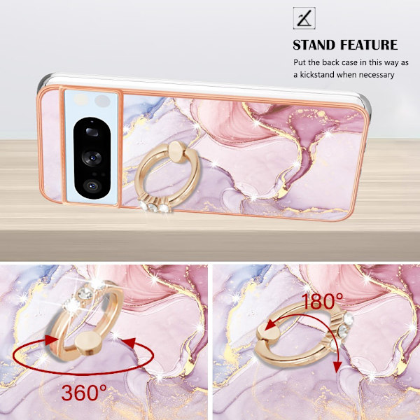 Etui med Ringholder til Google Pixel 8 Pro Rosa Marmor