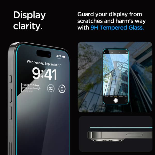 Spigen iPhone 15 Pro Skärmskydd GLAS.tR EZ Fit 2-Pack