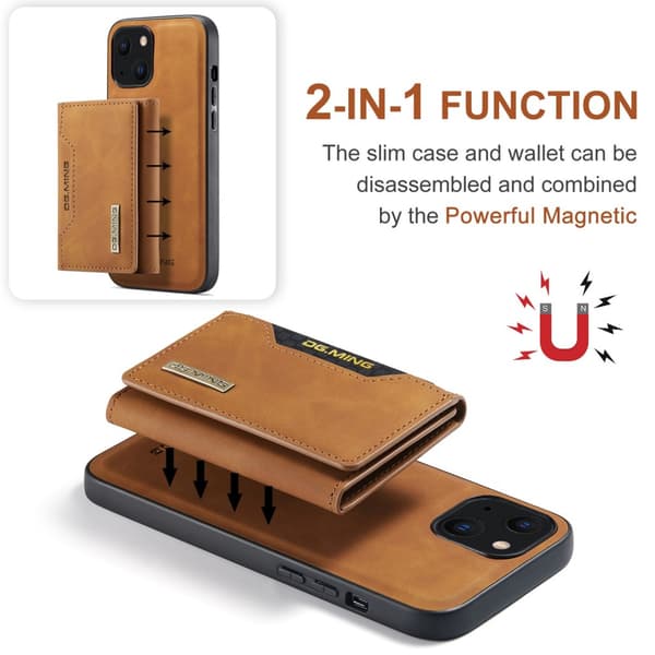 DG.MING 2-i-1 Magnetiskt Skal Med Kortfack iPhone 15 Cognac
