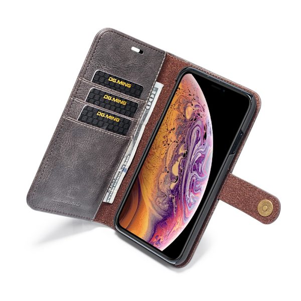 DG.MING 2-in-1 Magnet Wallet iPhone XS Max Brown
