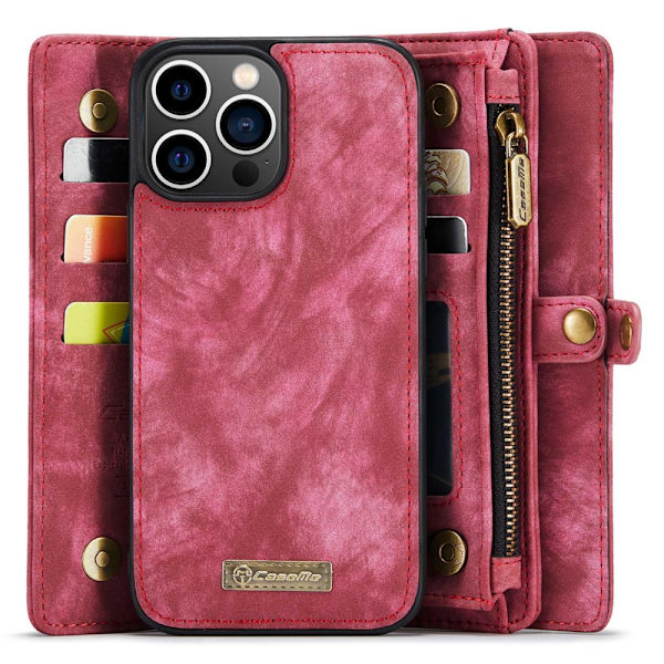 CaseMe Multi-Slot 2 i 1 Plånboksfodral iPhone 14 Pro Max Punainen