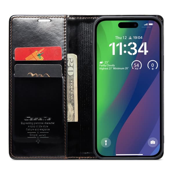 CaseMe Nahkakotelo iPhone 16 Musta