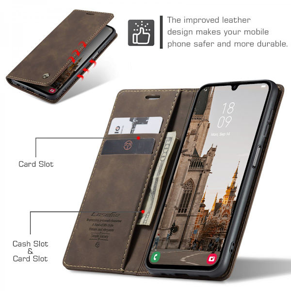 CaseMe Slim Lompakkokotelo Samsung Galaxy A15 Ruskea