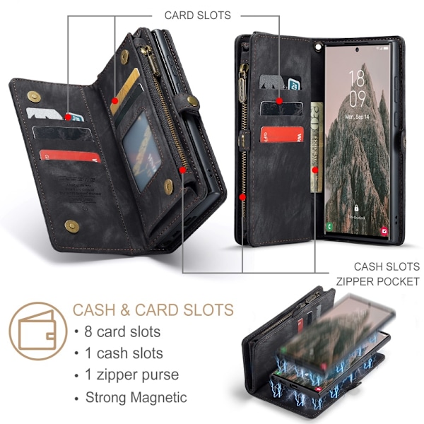 CaseMe Multi-Slot 2-in-1 Lompakko Kotelo Galaxy S25 Ultra Musta
