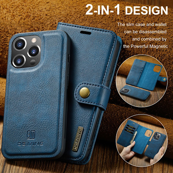 DG.MING 2-in-1 Magnet Wallet iPhone 16 Pro Max Sininen