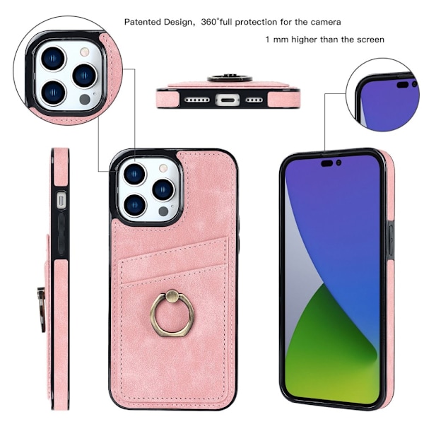 iPhone 14 Pro Max Kortfack Skal Ring Rosa