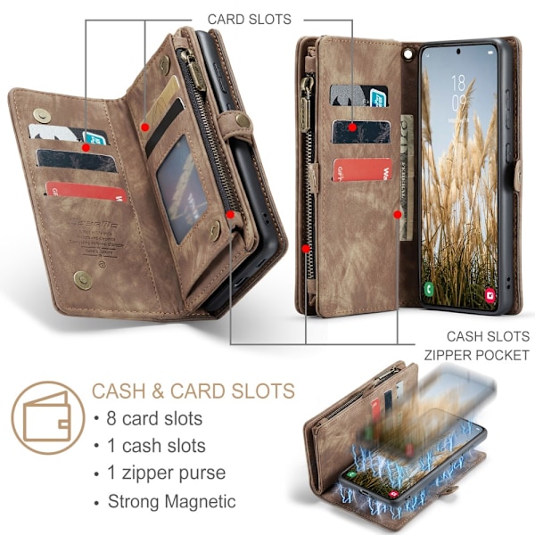 CaseMe Multi-Slot 2-in-1 Lompakko Kotelo Galaxy S25 Ruskea