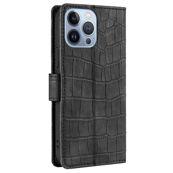 iPhone 14 Pro Etui Krokodillemønster Sort